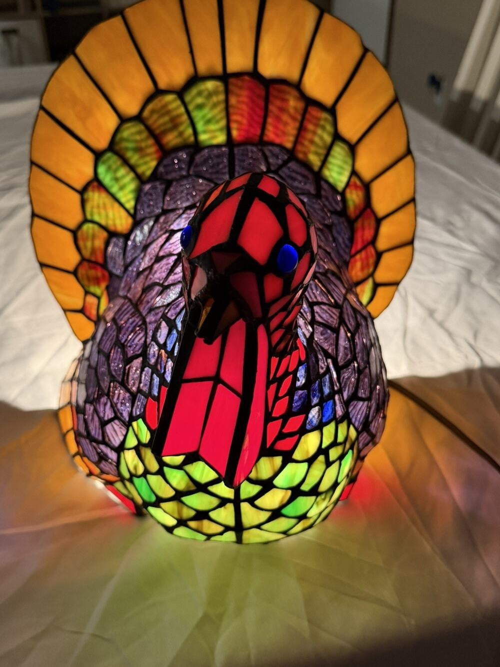 Cracker Barrel Stained Glass Turkey Lamp Tiffany Style 12” Fall Thanksgiving